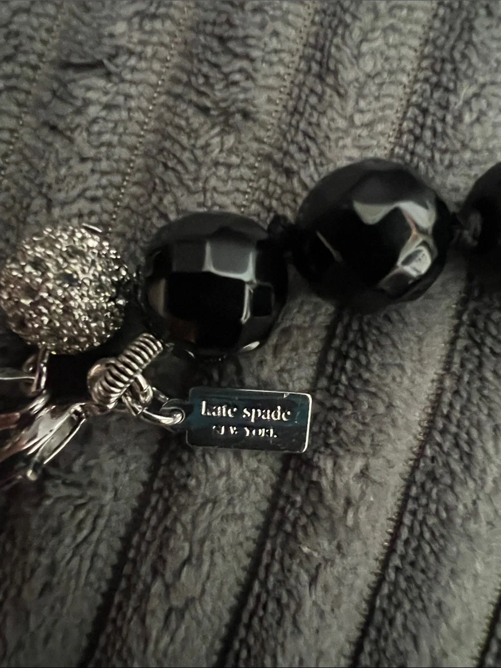 RARE Kate Spade Black Beaded & rhinestone Balls Statement Necklace